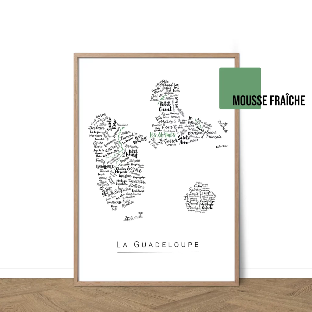 Affiche de La Guadeloupe avec les noms des quartiers personnalisable - Affichéo
