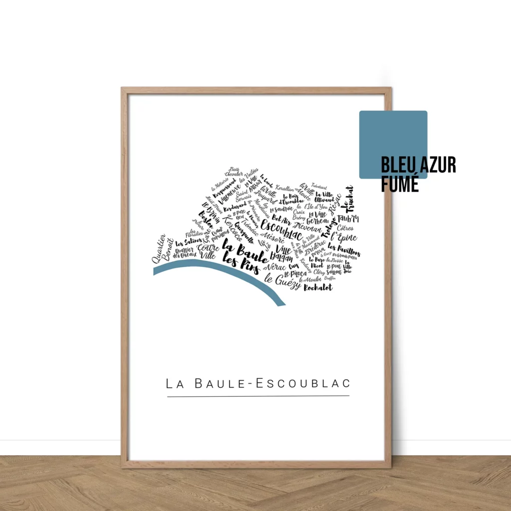 Affiche de La Baule-Escoublac avec les noms des quartiers personnalisable - Affichéo