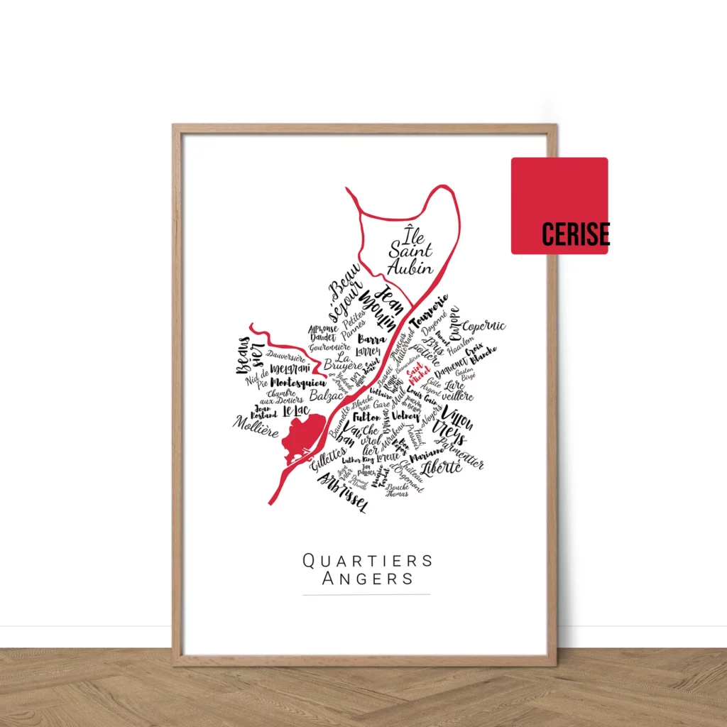 Affiche Angers avec les noms des quartiers personnalisable - Affichéo
