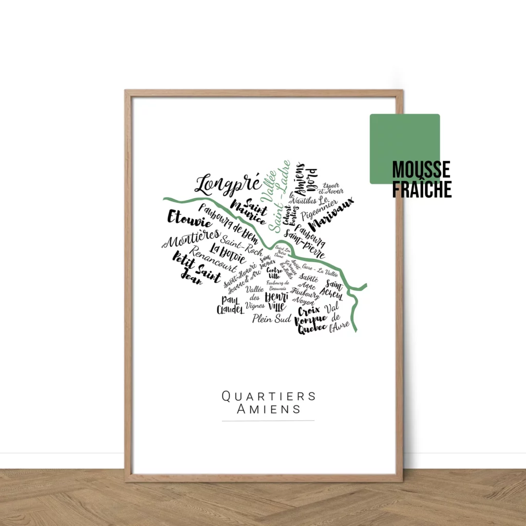 Affiche Amiens avec les noms des quartiers personnalisable - Affichéo