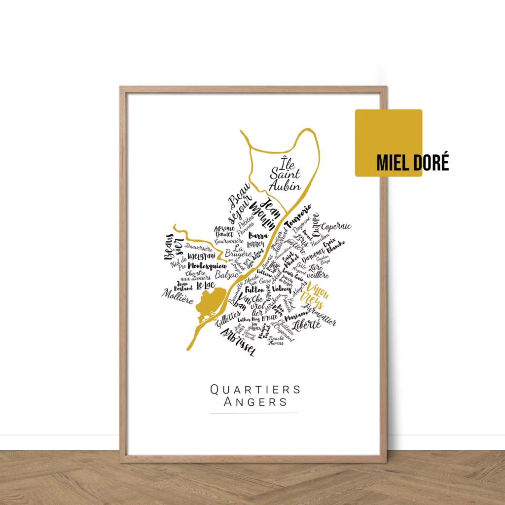 Affiche Angers avec les noms des quartiers personnalisable - Affichéo
