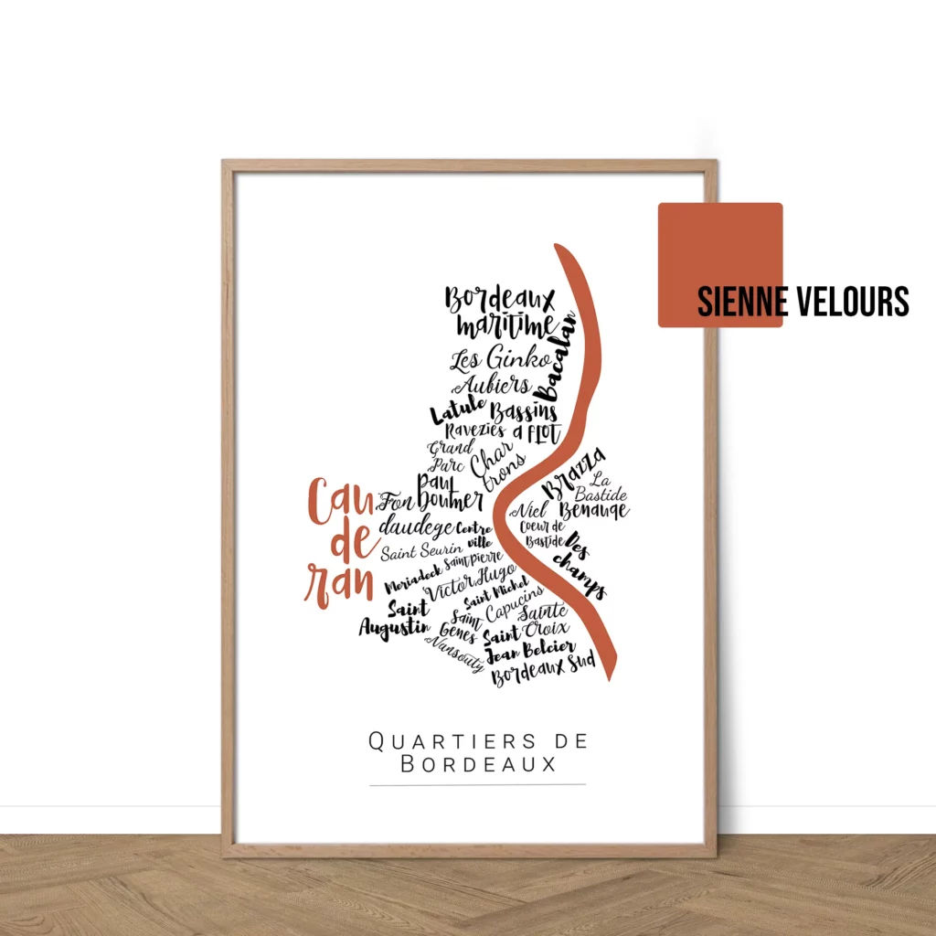 Affiche Bordeaux avec les noms des quartiers personnalisable - Affichéo