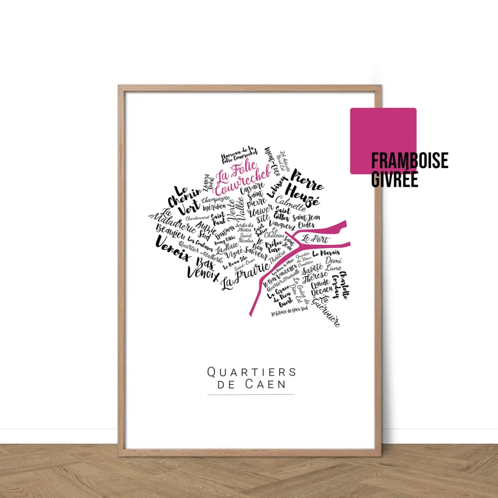 Affiche de Caen avec les noms des quartiers personnalisable - Affichéo