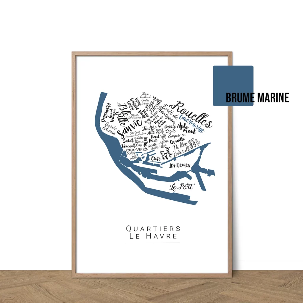 Affiche Le Havre avec les noms des villes personnalisable - Affichéo
