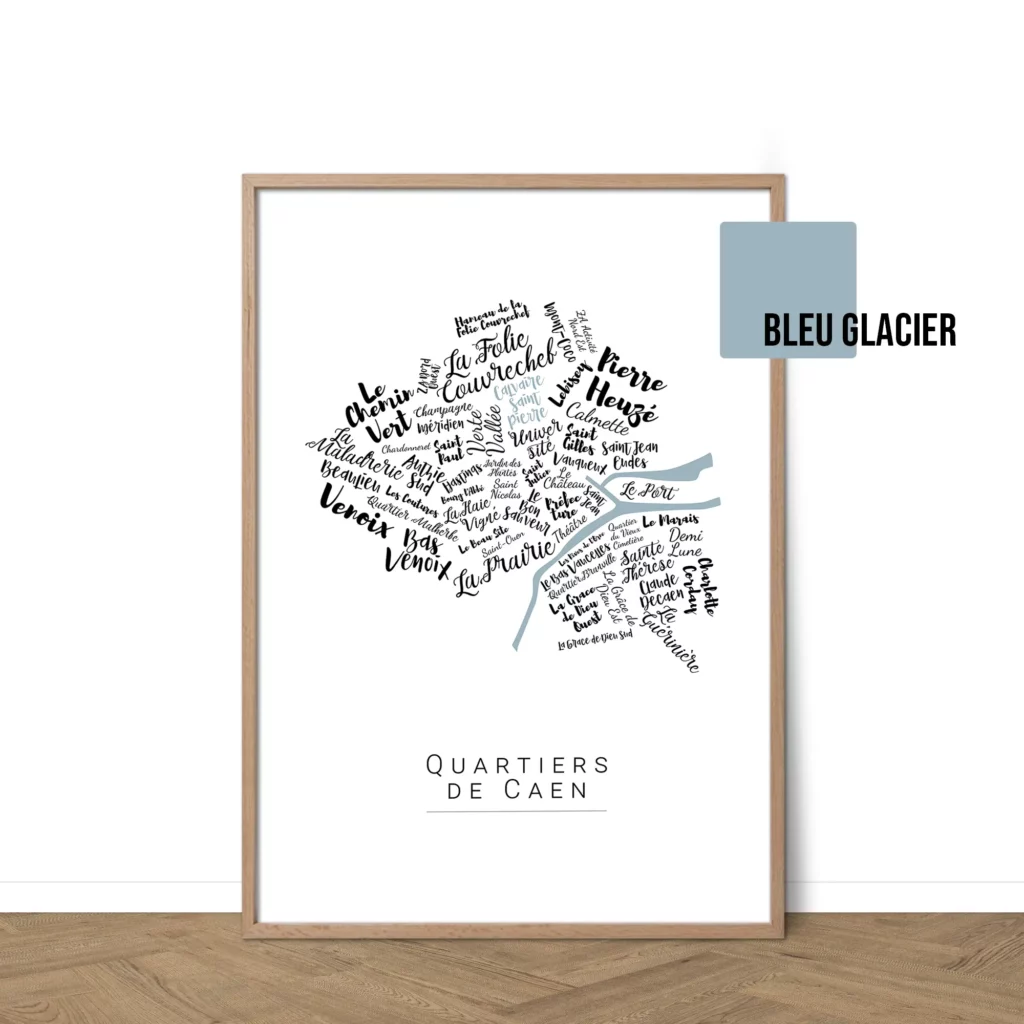 Affiche de Caen avec les noms des quartiers personnalisable - Affichéo