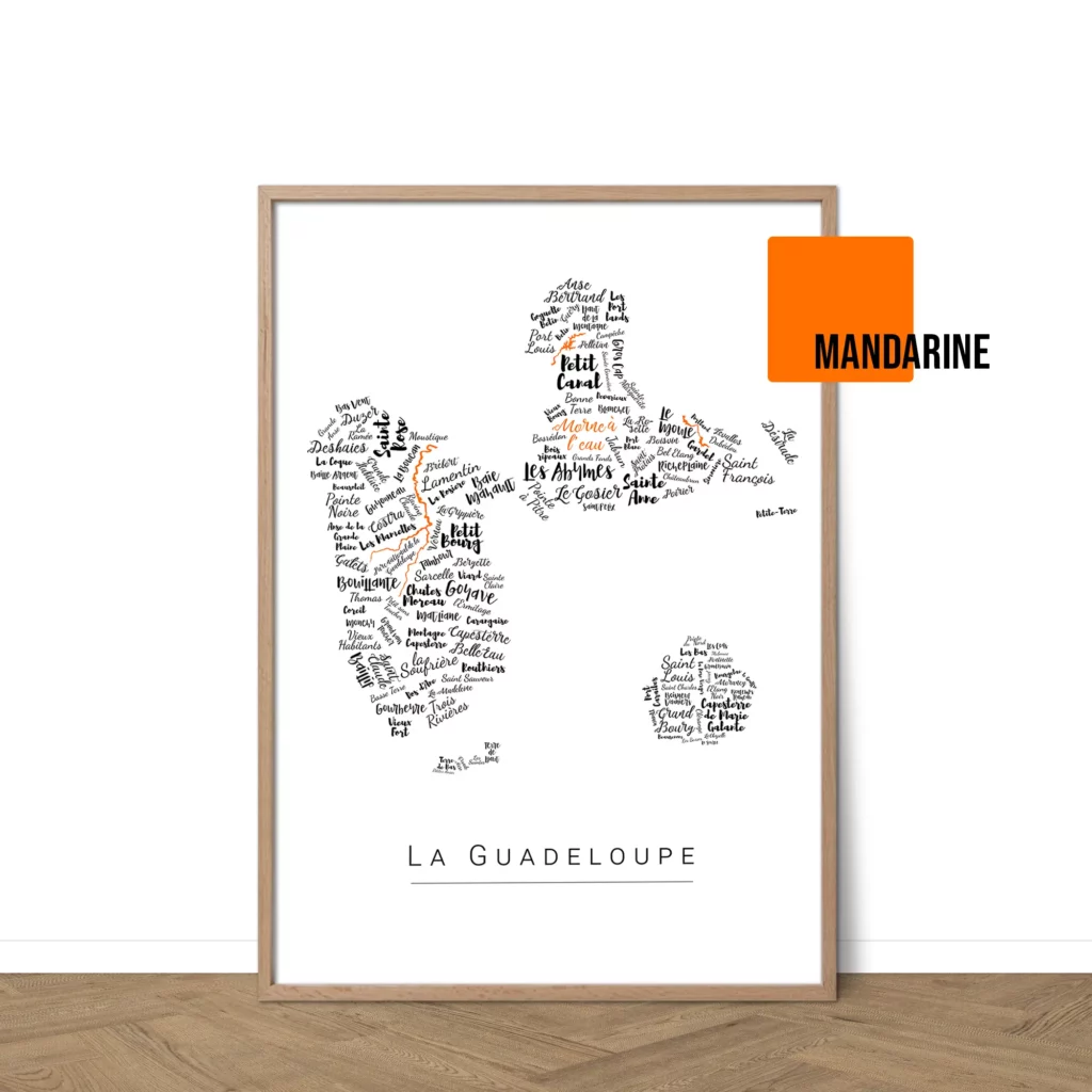 Affiche de La Guadeloupe avec les noms des quartiers personnalisable - Affichéo