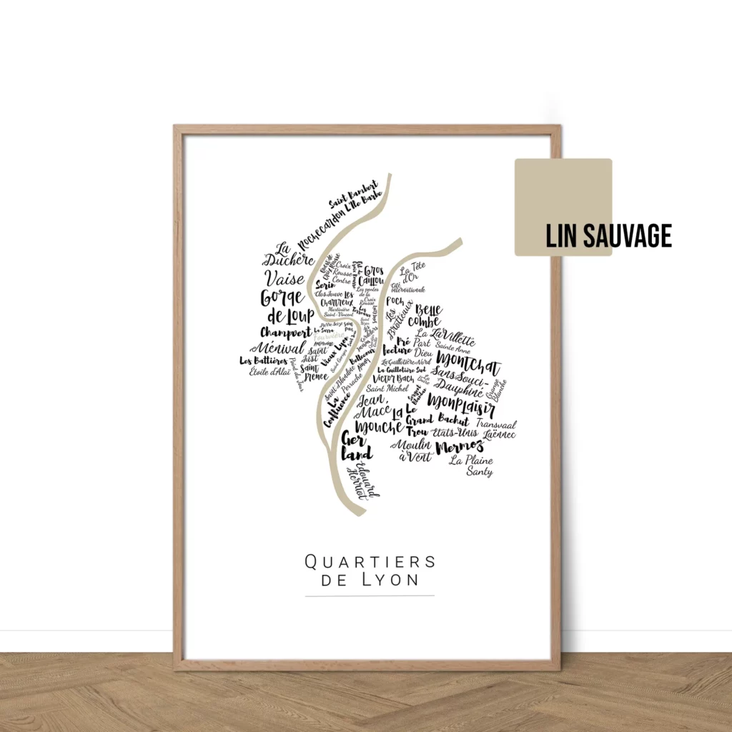 Affiche de Lyon avec les noms des villes personnalisable - Affichéo