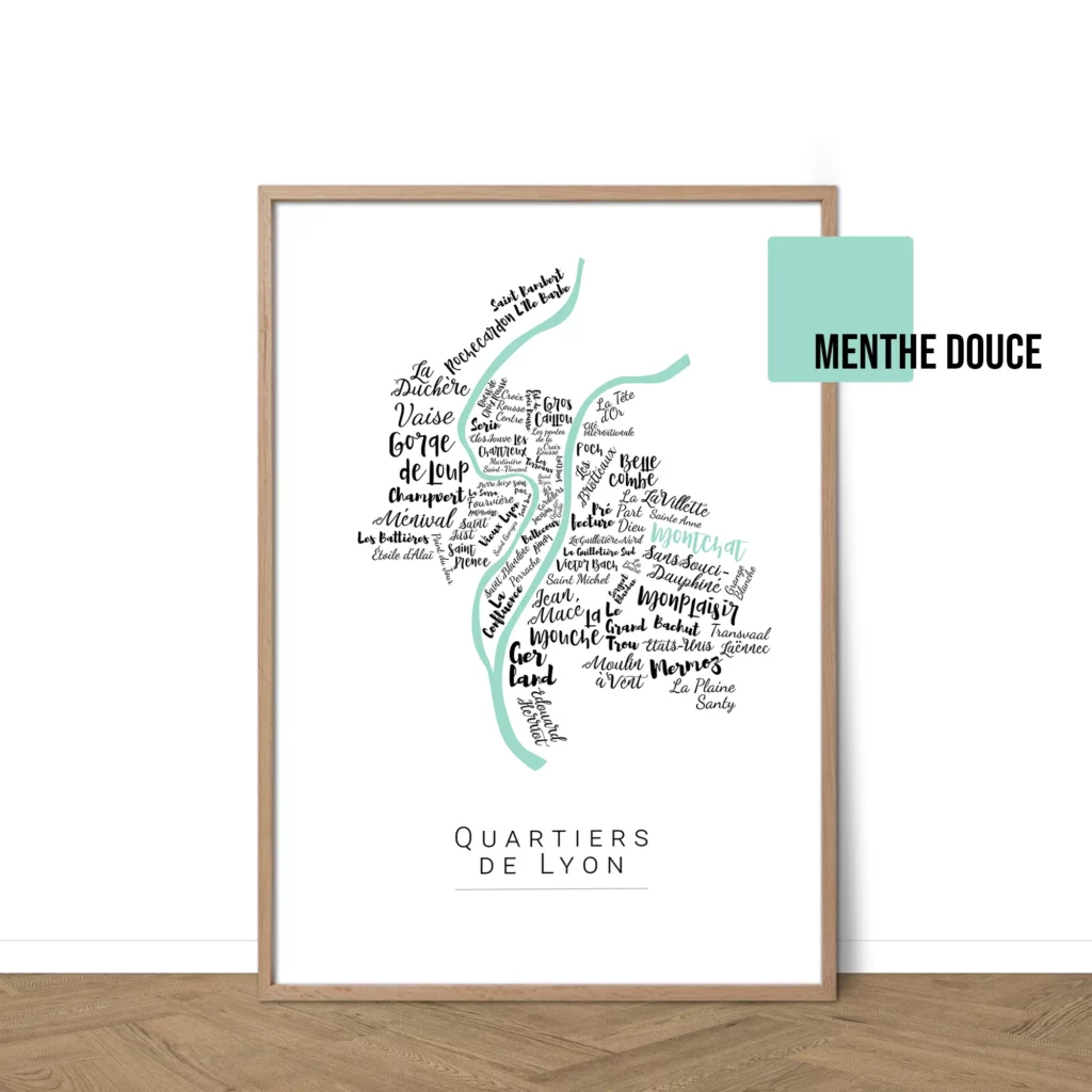 Affiche de Lyon avec les noms des villes personnalisable - Affichéo