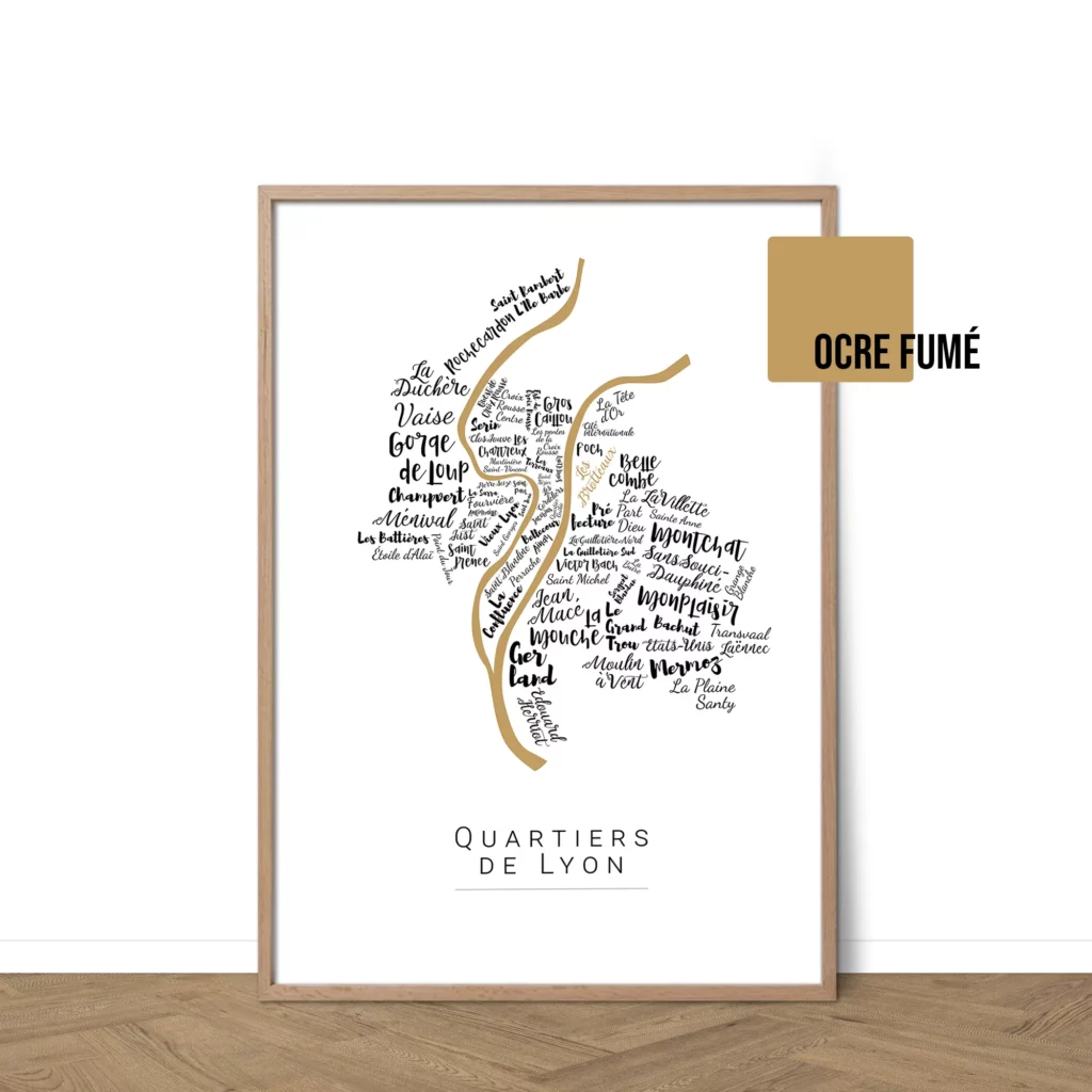 Affiche de Lyon avec les noms des villes personnalisable - Affichéo