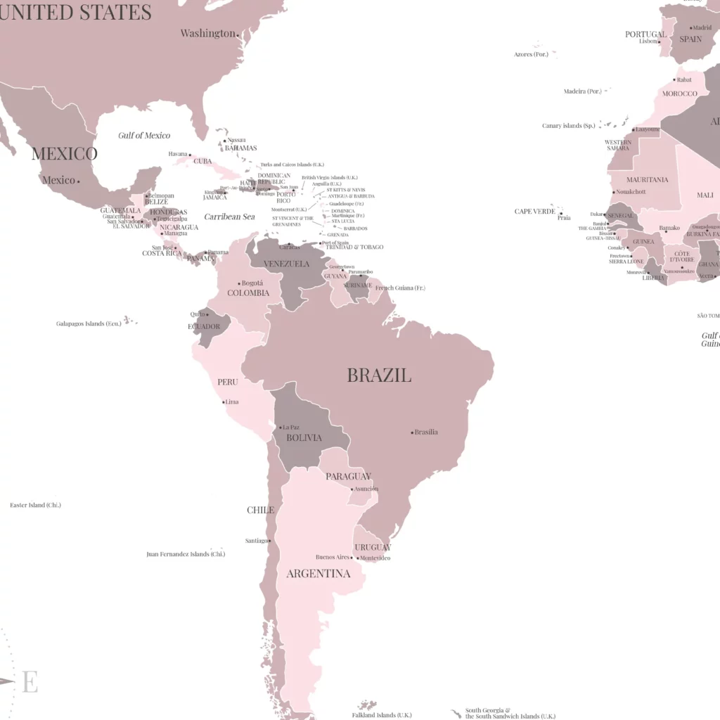 Carte du monde - Zoom sur l'Amérique du Sud