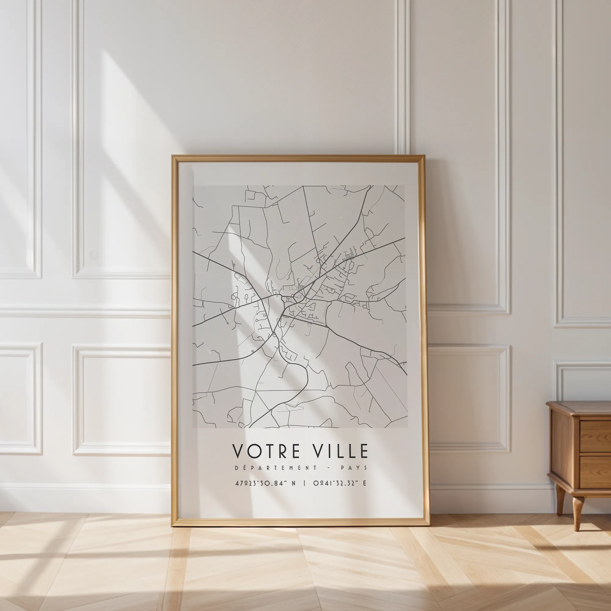 Affiche carte de ville personnalisée en noir et blanc