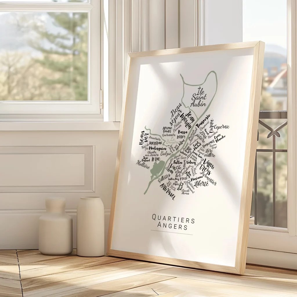 Affiche Angers avec les noms des quartiers personnalisable - Affichéo