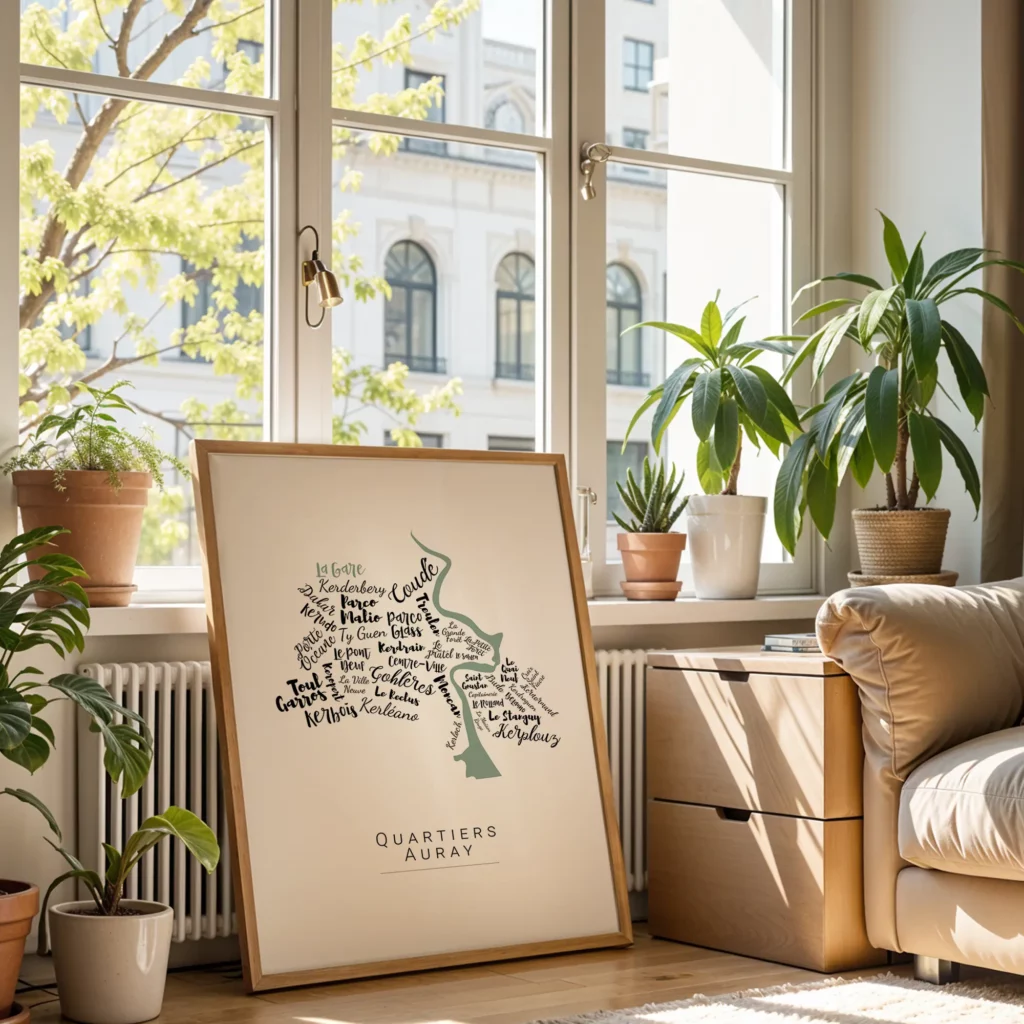 Affiche Auray avec les noms des quartiers personnalisable - Affichéo