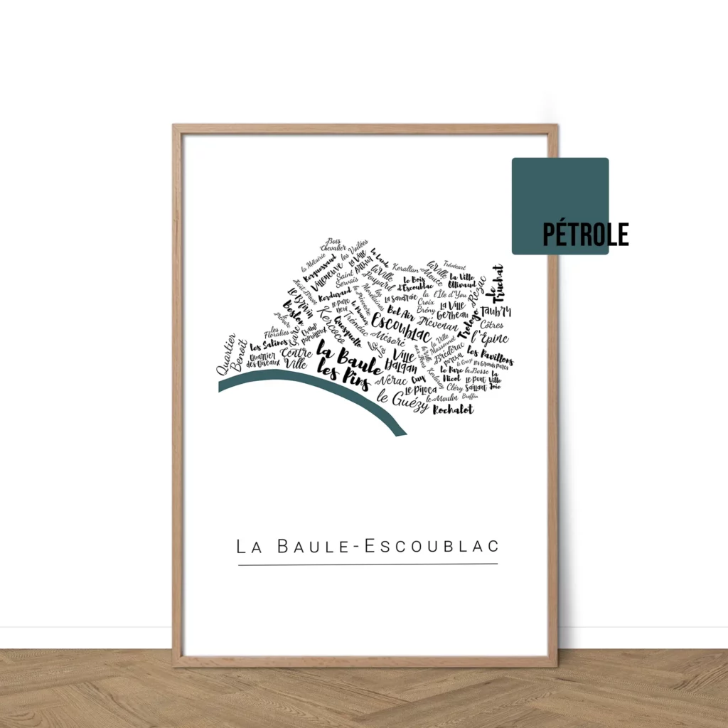 Affiche de La Baule-Escoublac avec les noms des quartiers personnalisable - Affichéo