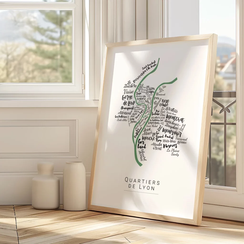 Affiche de Lyon avec les noms des villes personnalisable - Affichéo