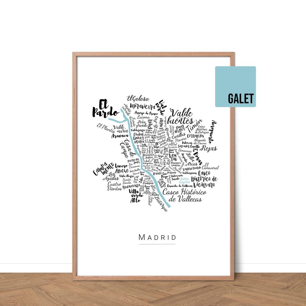 Affiche de Madrid avec les noms des villes personnalisable - Affichéo