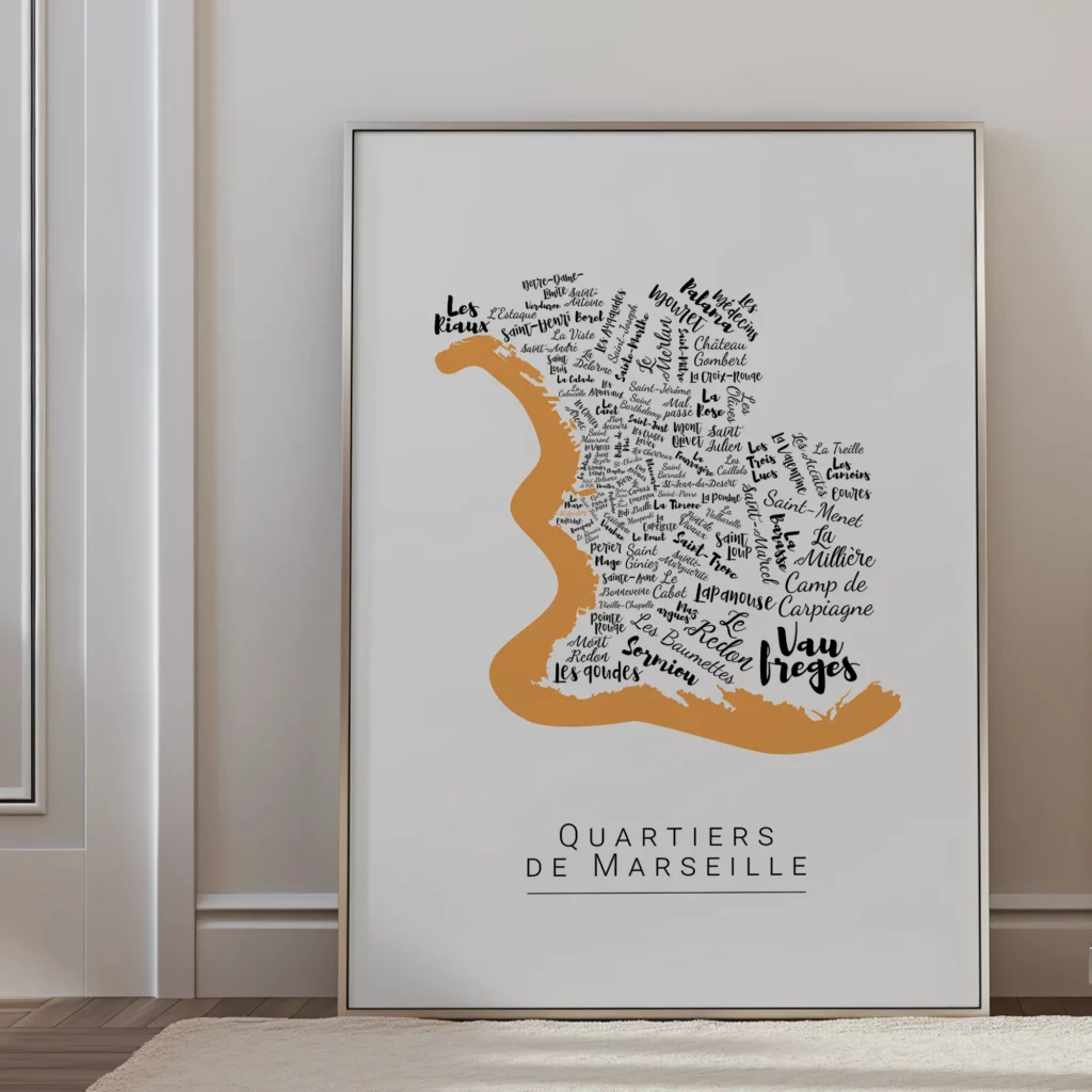 Affiche de Marseille avec les noms des villes personnalisable - Affichéo