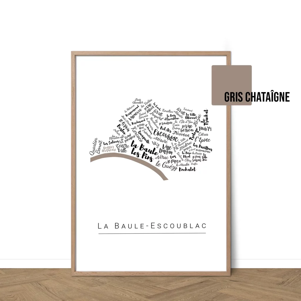 Affiche de La Baule-Escoublac avec les noms des quartiers personnalisable - Affichéo