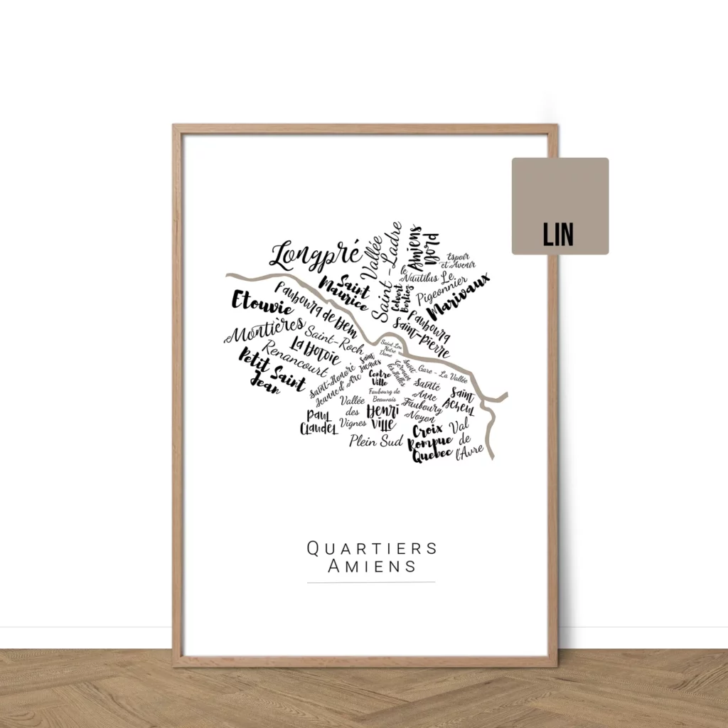 Affiche Amiens avec les noms des quartiers personnalisable - Affichéo
