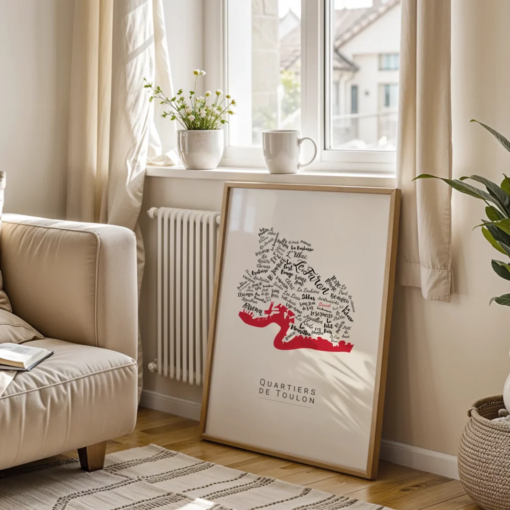 Affiche de Toulon avec les noms des quartiers personnalisable - Affichéo