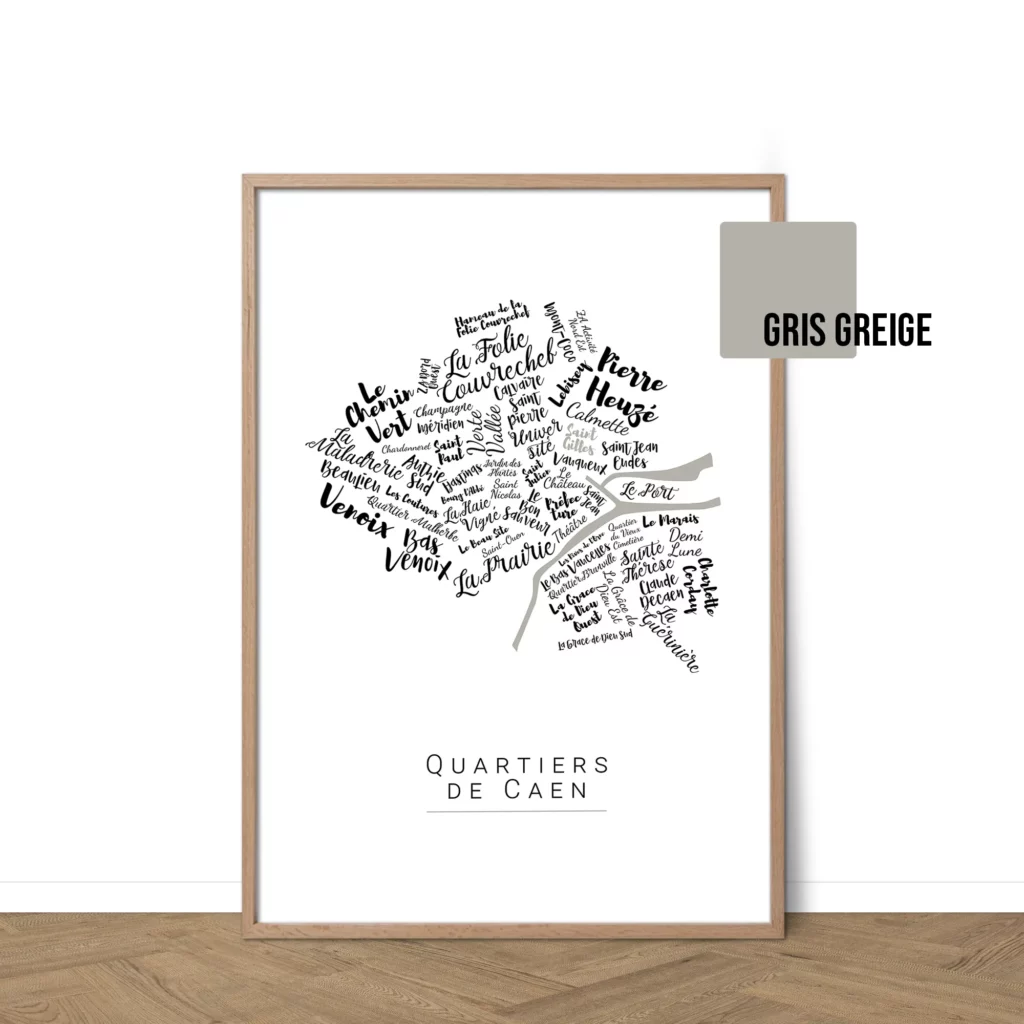 Affiche de Caen avec les noms des quartiers personnalisable - Affichéo