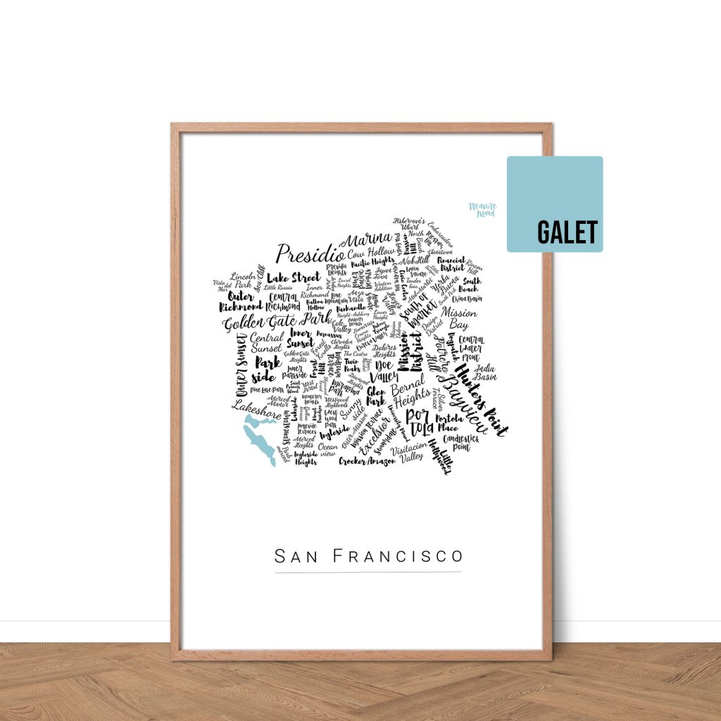Affiche de San Francisco avec les noms des quartiers personnalisable - Affichéo