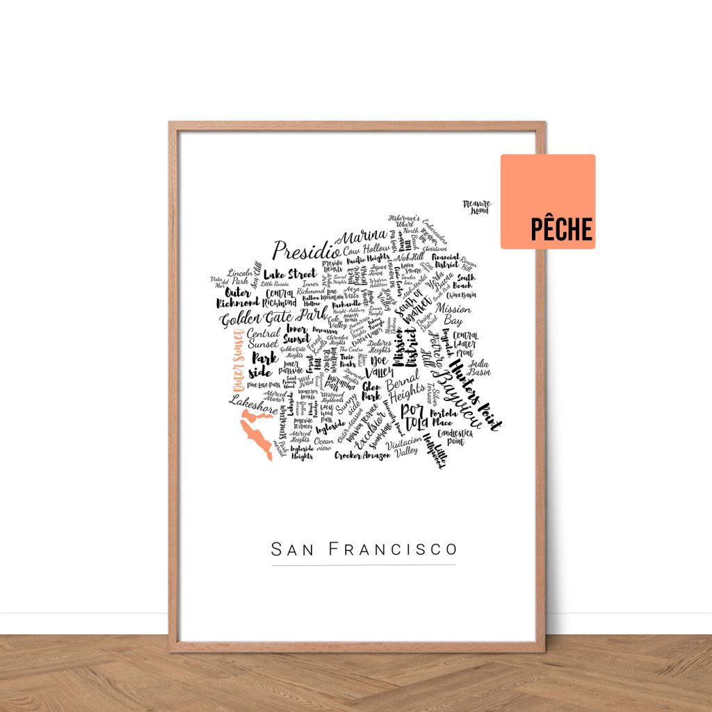 Affiche de San Francisco avec les noms des quartiers personnalisable - Affichéo