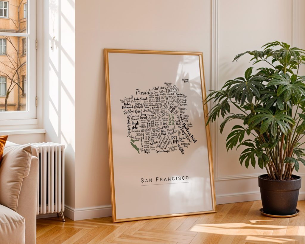 Affiche de San Francisco avec les noms des quartiers personnalisable - Affichéo