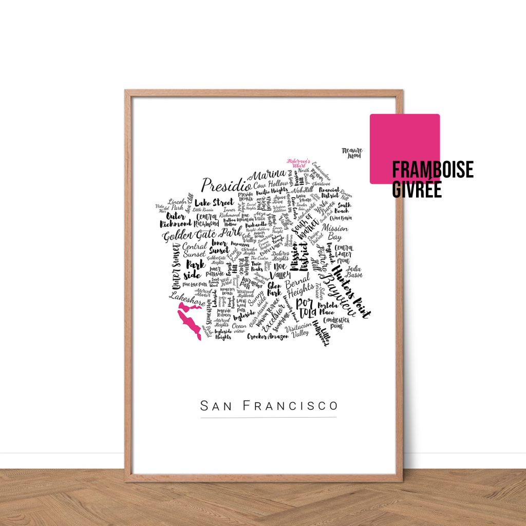 Affiche de San Francisco avec les noms des quartiers personnalisable - Affichéo