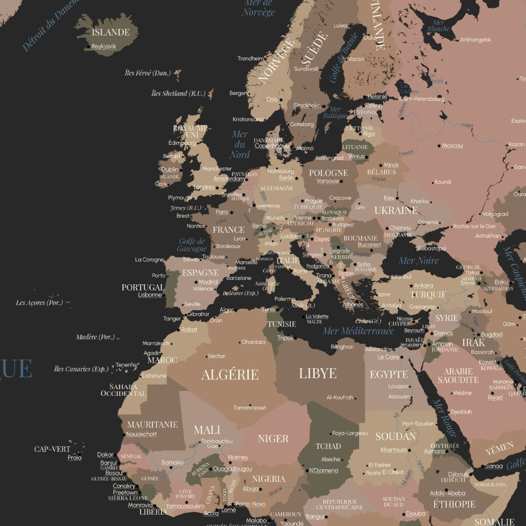 Carte du monde zoom sur l'Europe
