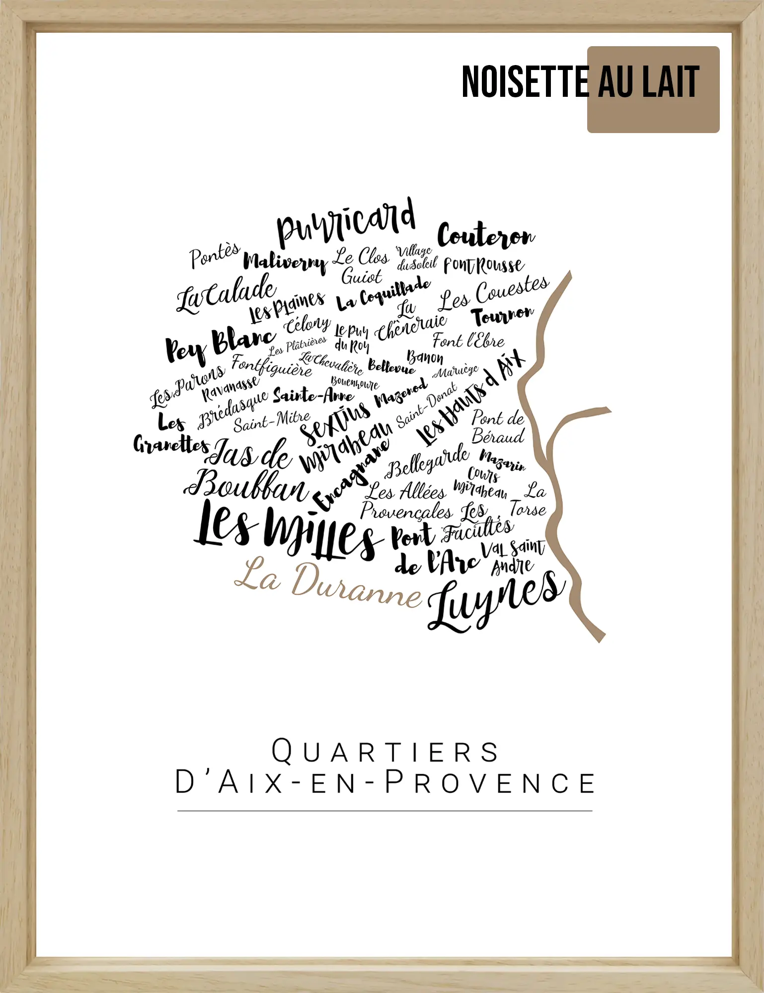 Affiche Aix-en-Provence avec les noms des quartiers personnalisée - Affichéo