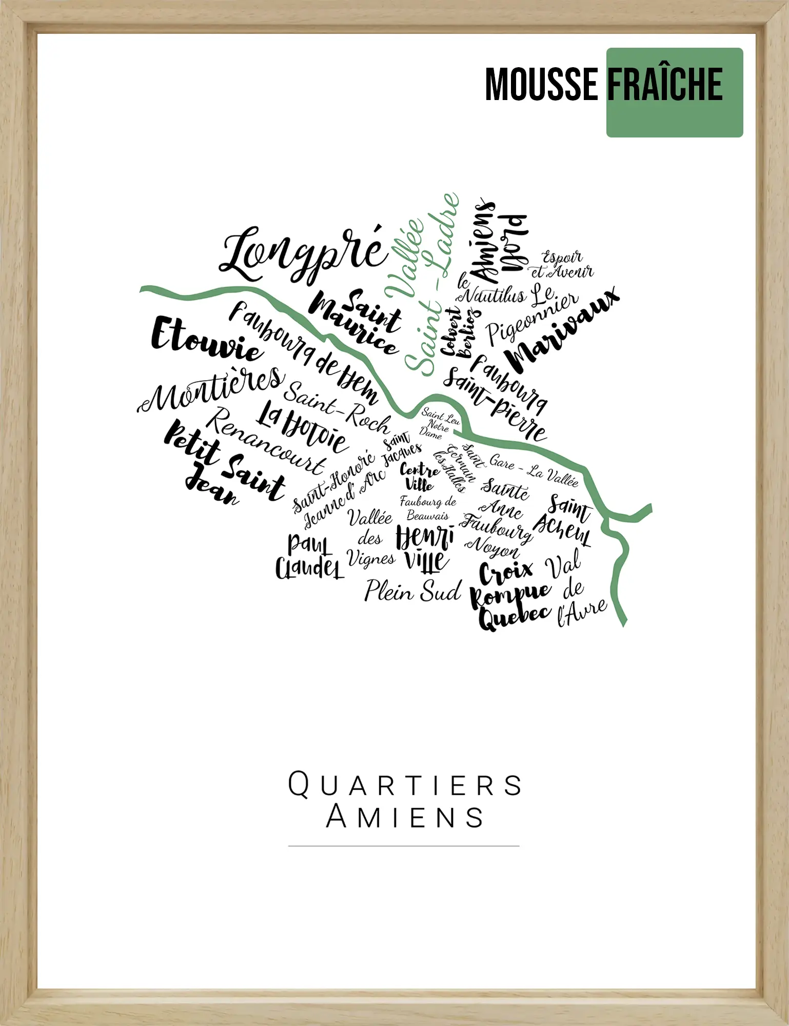 Affiche Amiens avec les noms des quartiers personnalisée - Affichéo