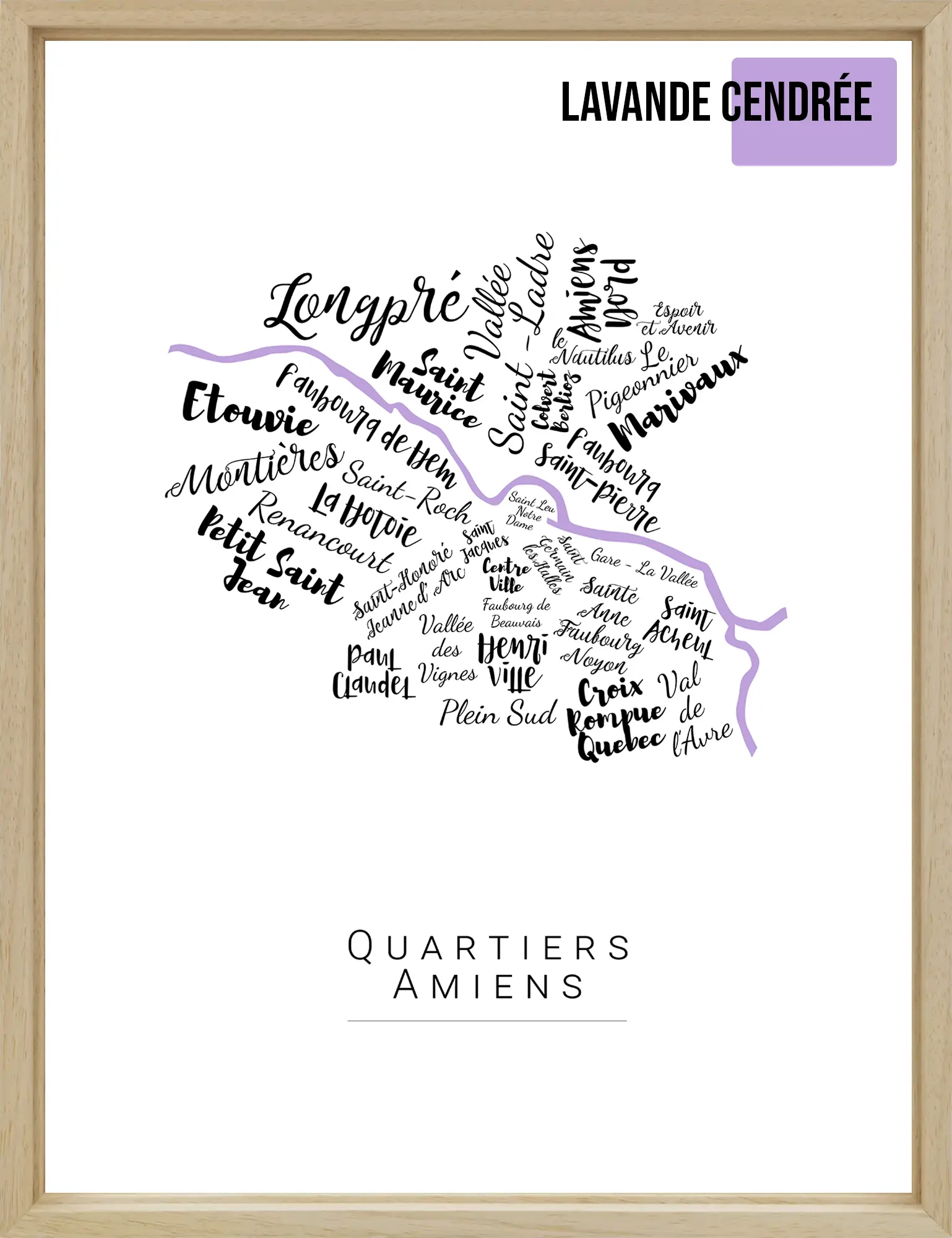 Affiche Amiens avec les noms des quartiers personnalisée - Affichéo