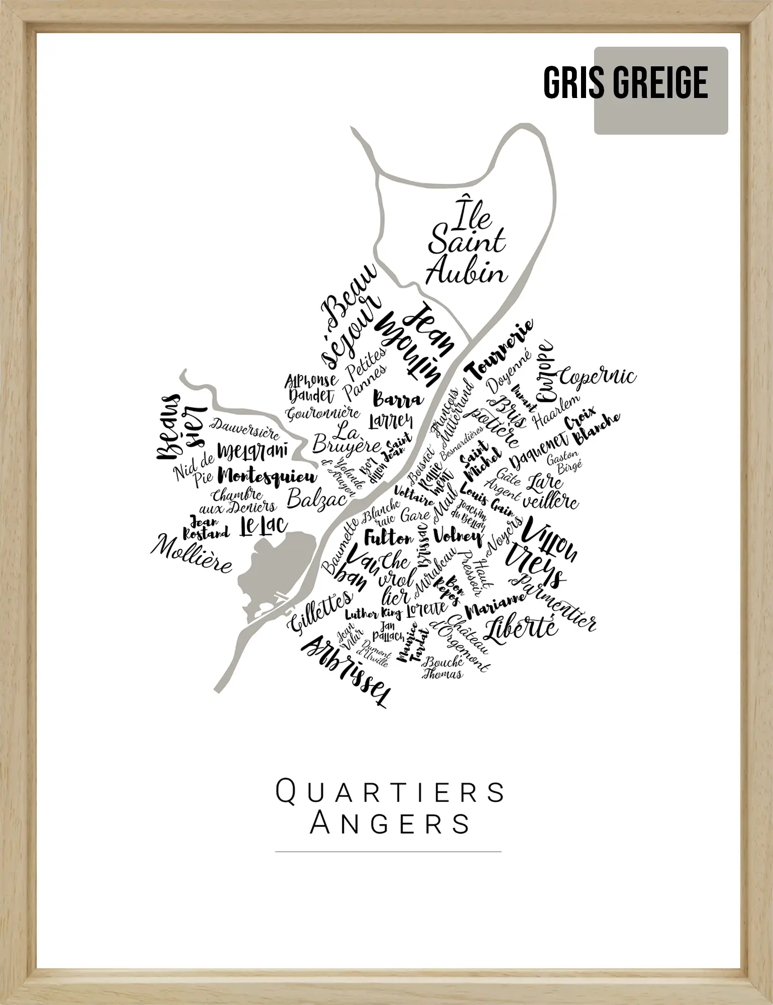 Affiche Angers avec les noms des quartiers personnalisée - Affichéo