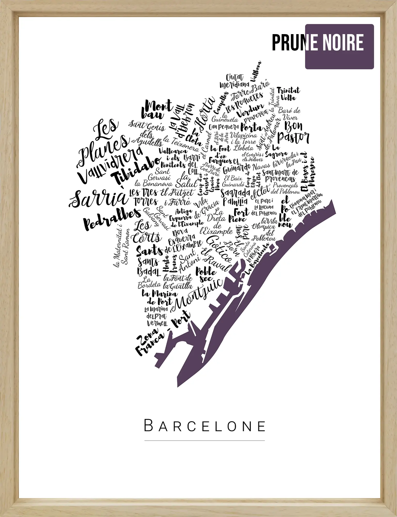 Affiche Barcelone avec les noms des quartiers personnalisée - Affichéo