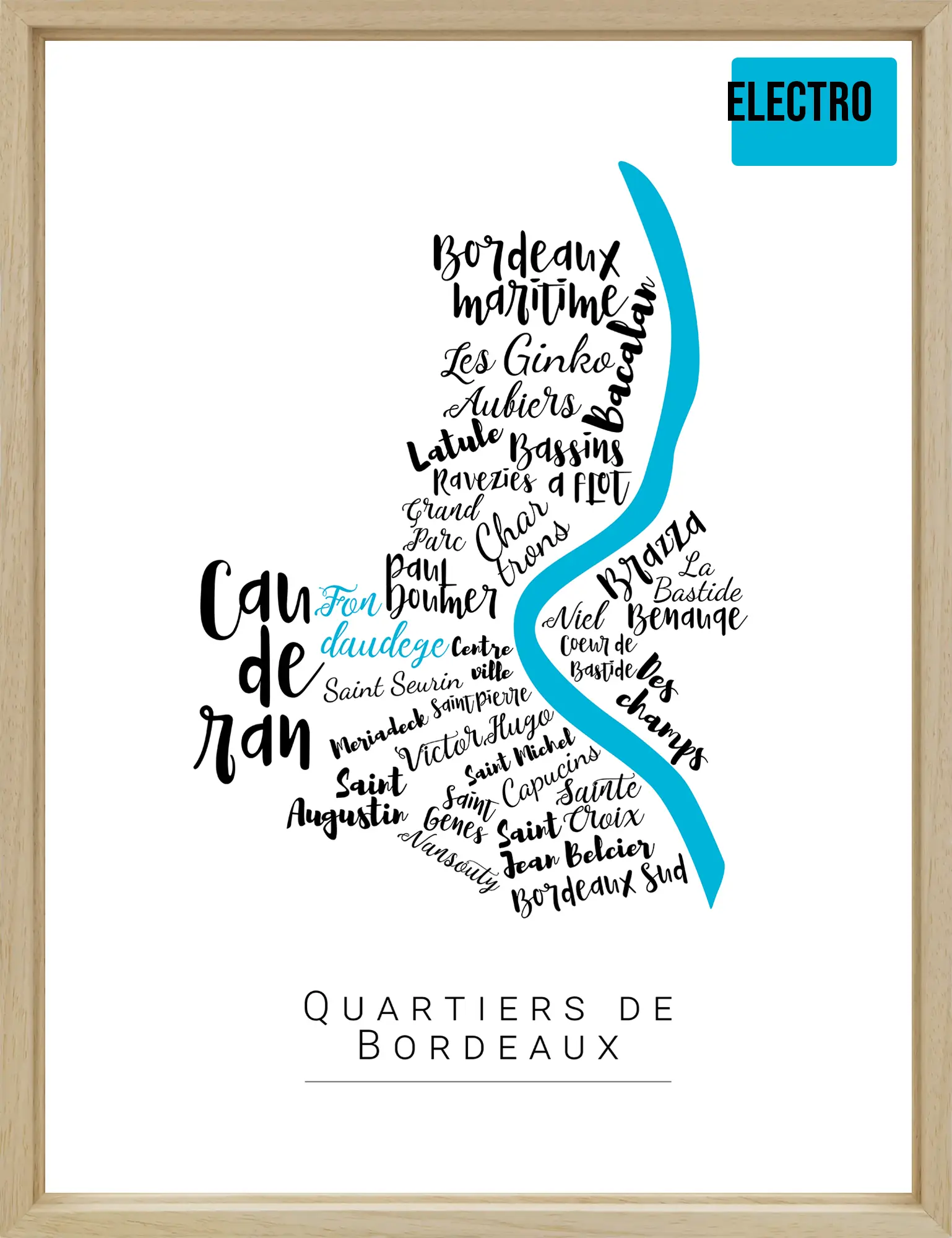Affiche Bordeaux avec les noms des quartiers personnalisée - Affichéo