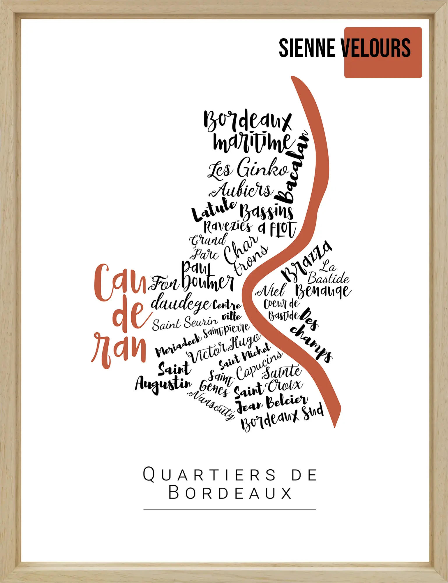 Affiche Bordeaux avec les noms des quartiers personnalisée - Affichéo