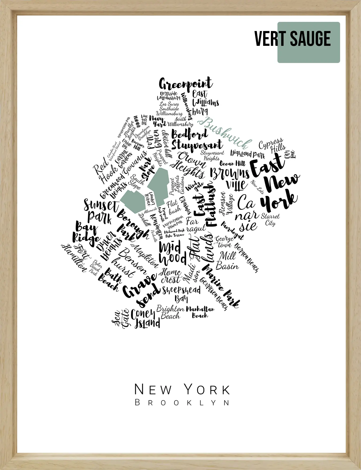 Affiche de Brooklyn avec les noms des quartiers personnalisée - Affichéo