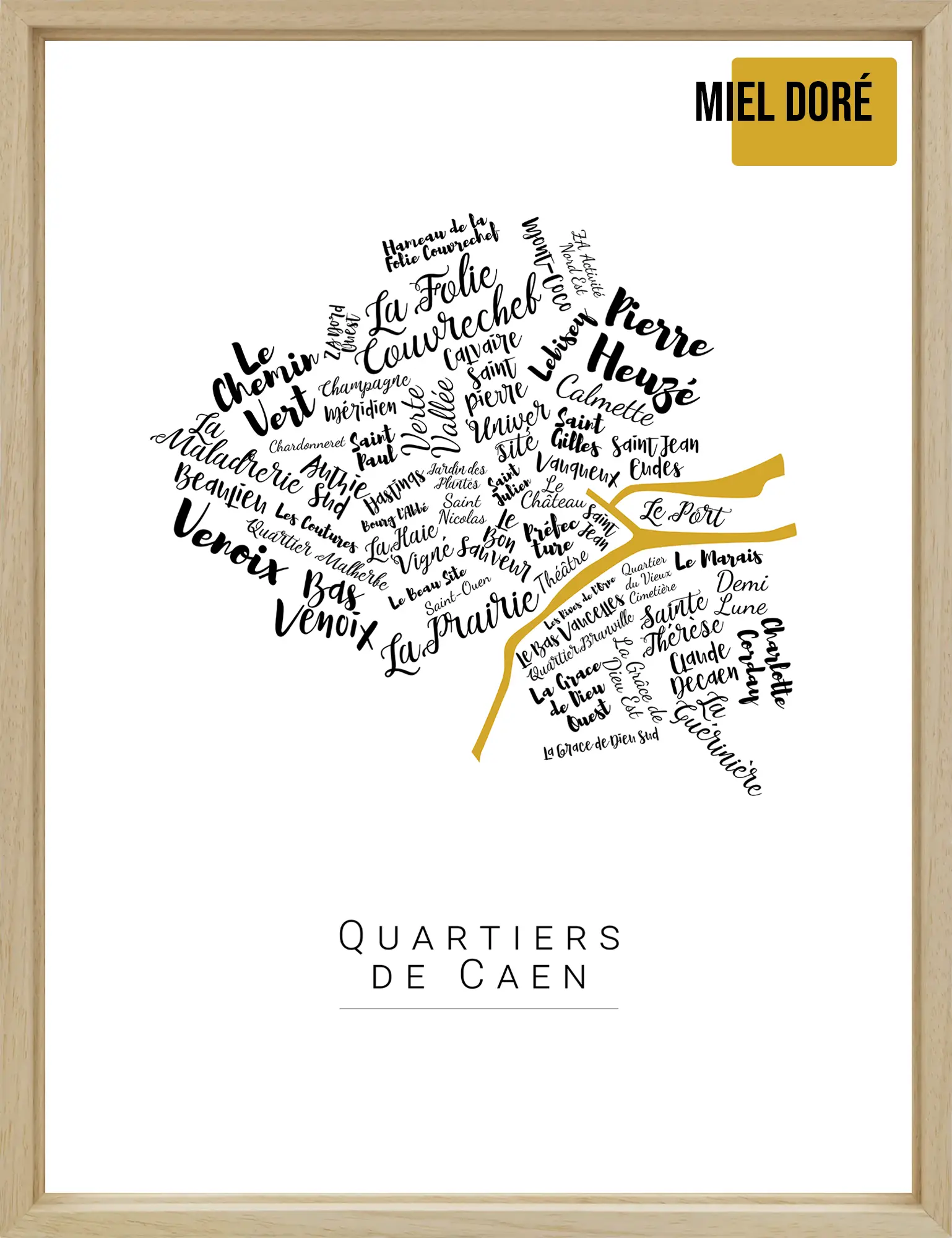 Affiche Caen avec les noms des quartiers personnalisée - Affichéo