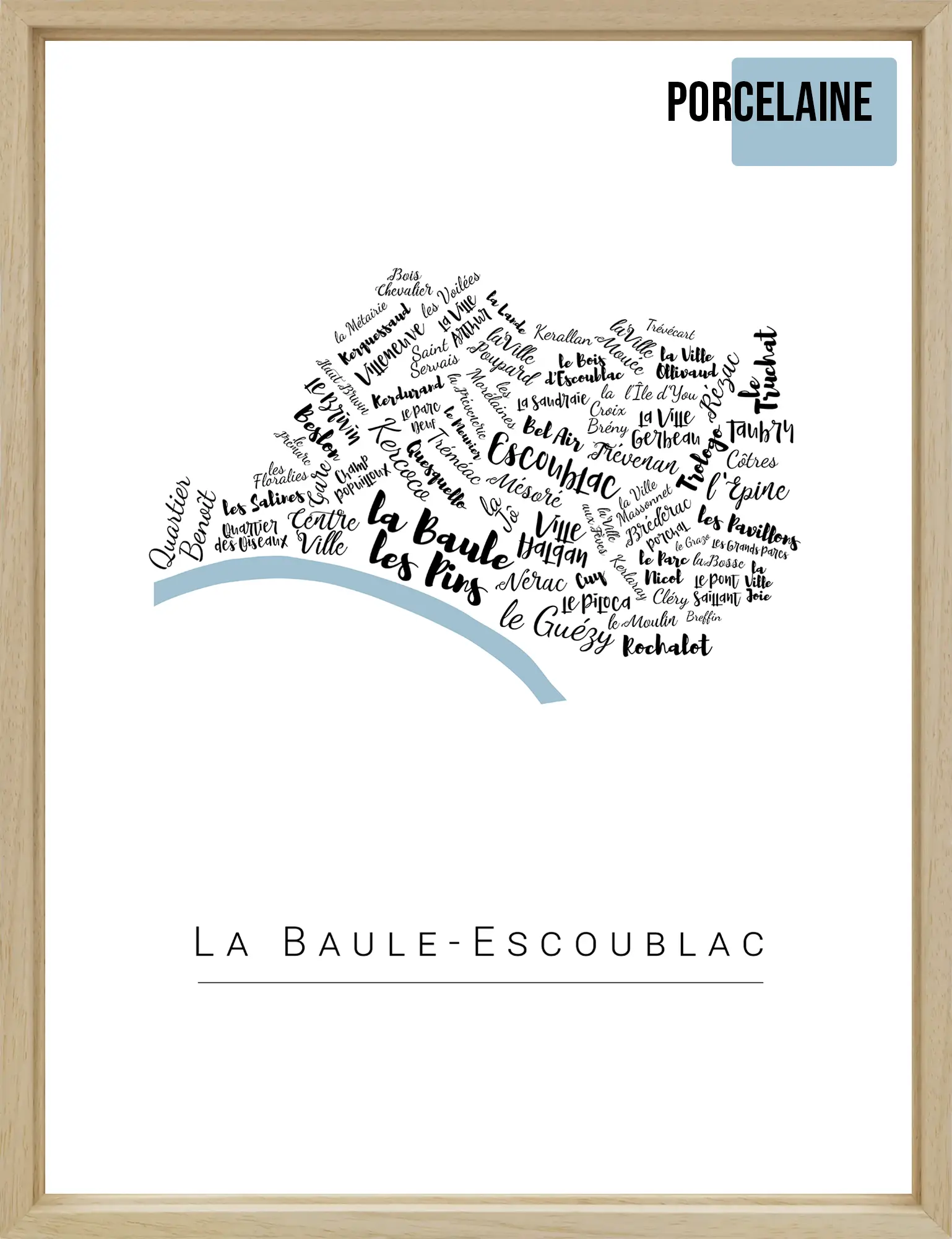 Affiche La Baule avec les noms des quartiers personnalisée - Affichéo