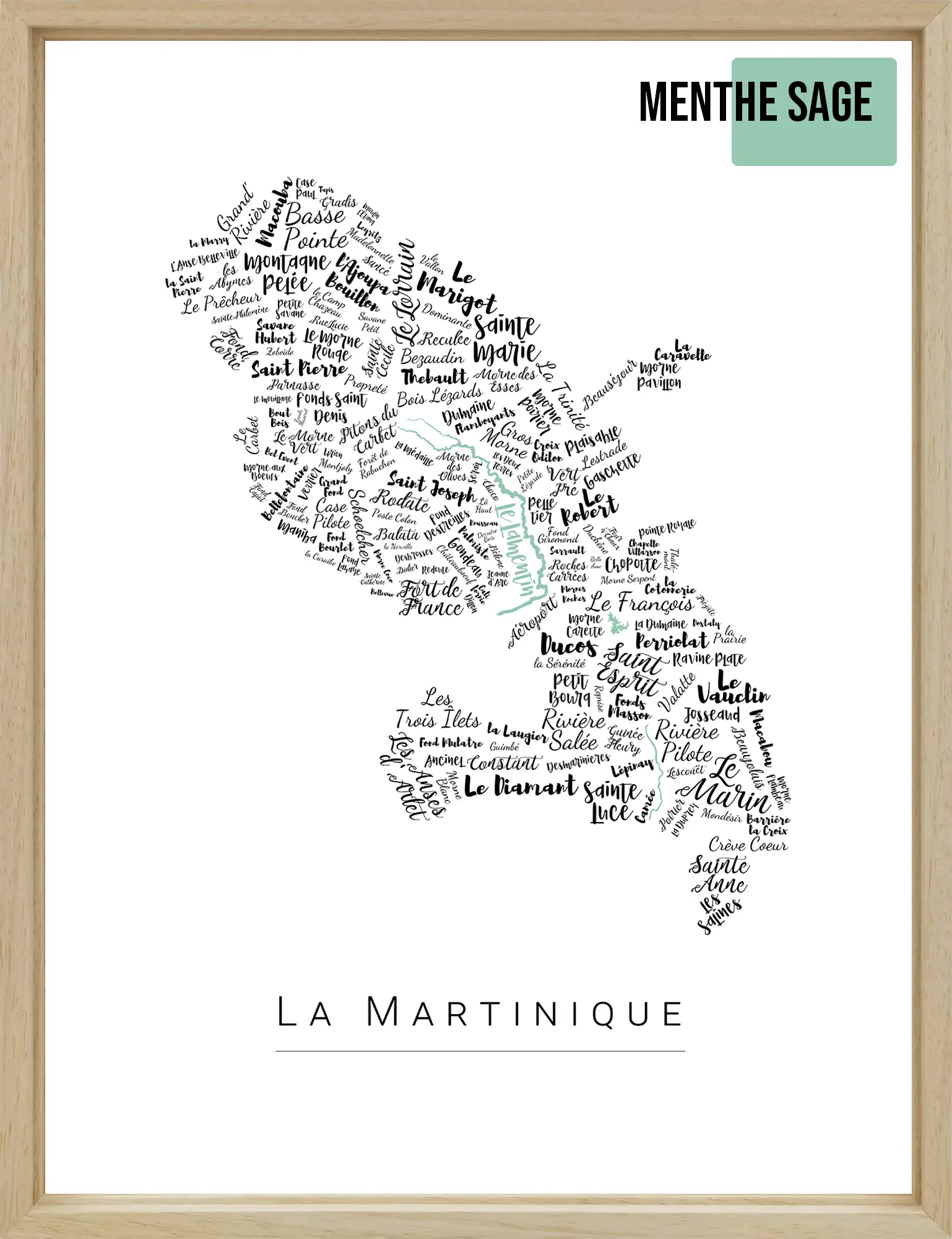 Affiche de la Martinique avec les noms des quartiers personnalisée - Affichéo