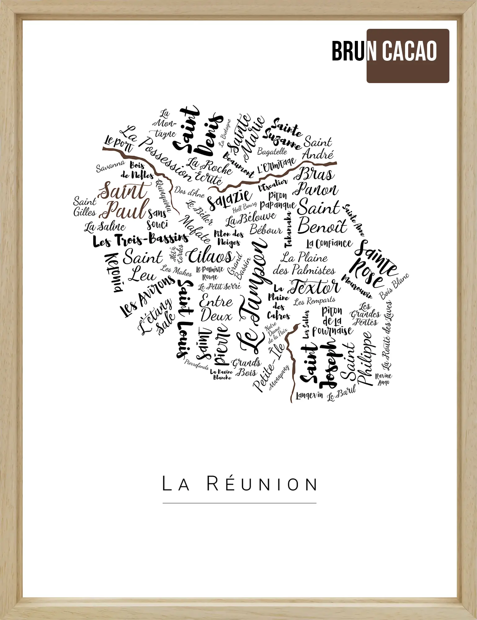 Affiche de la Réunion avec les noms des quartiers personnalisée - Affichéo
