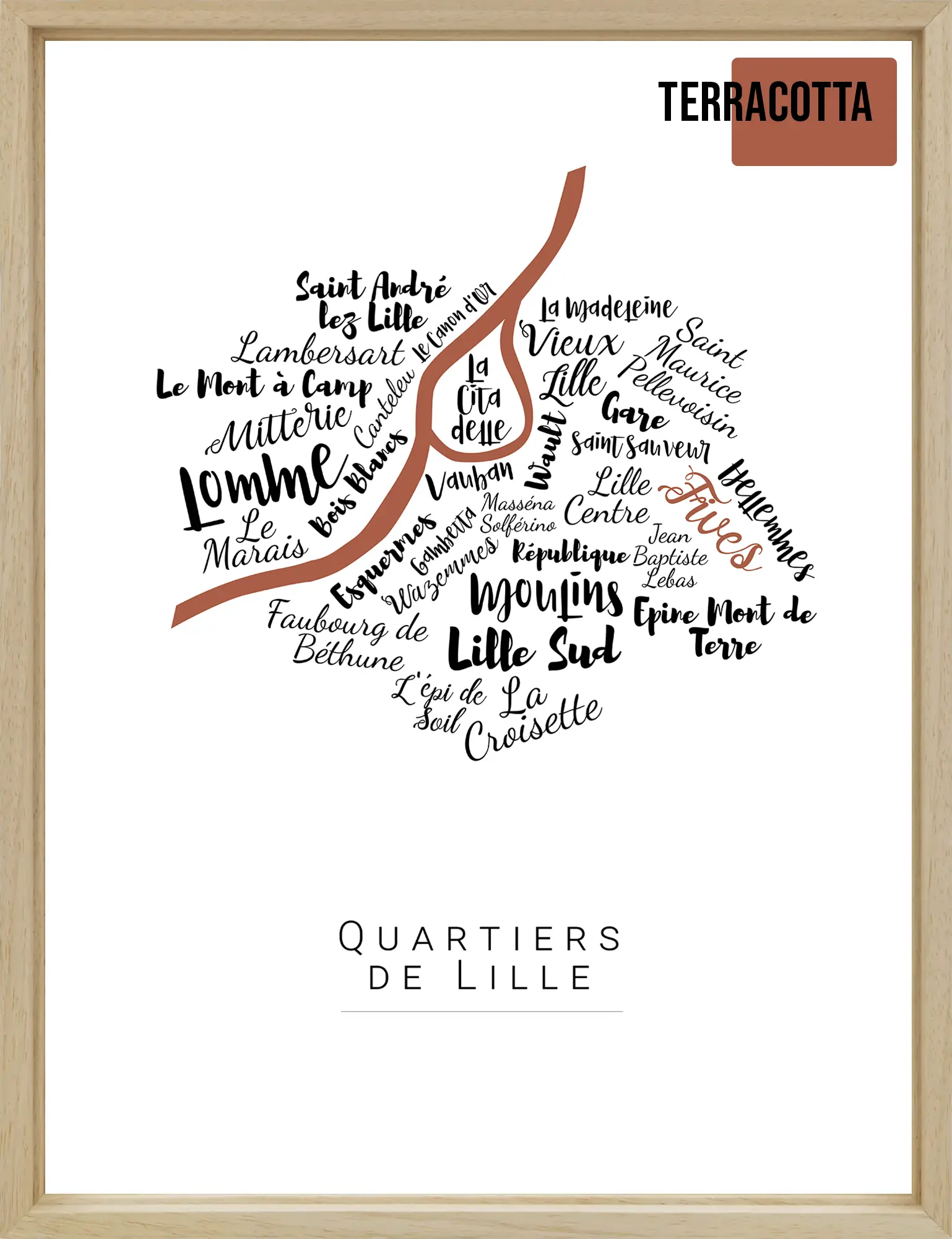 Affiche Lille avec les noms des quartiers personnalisée - Affichéo