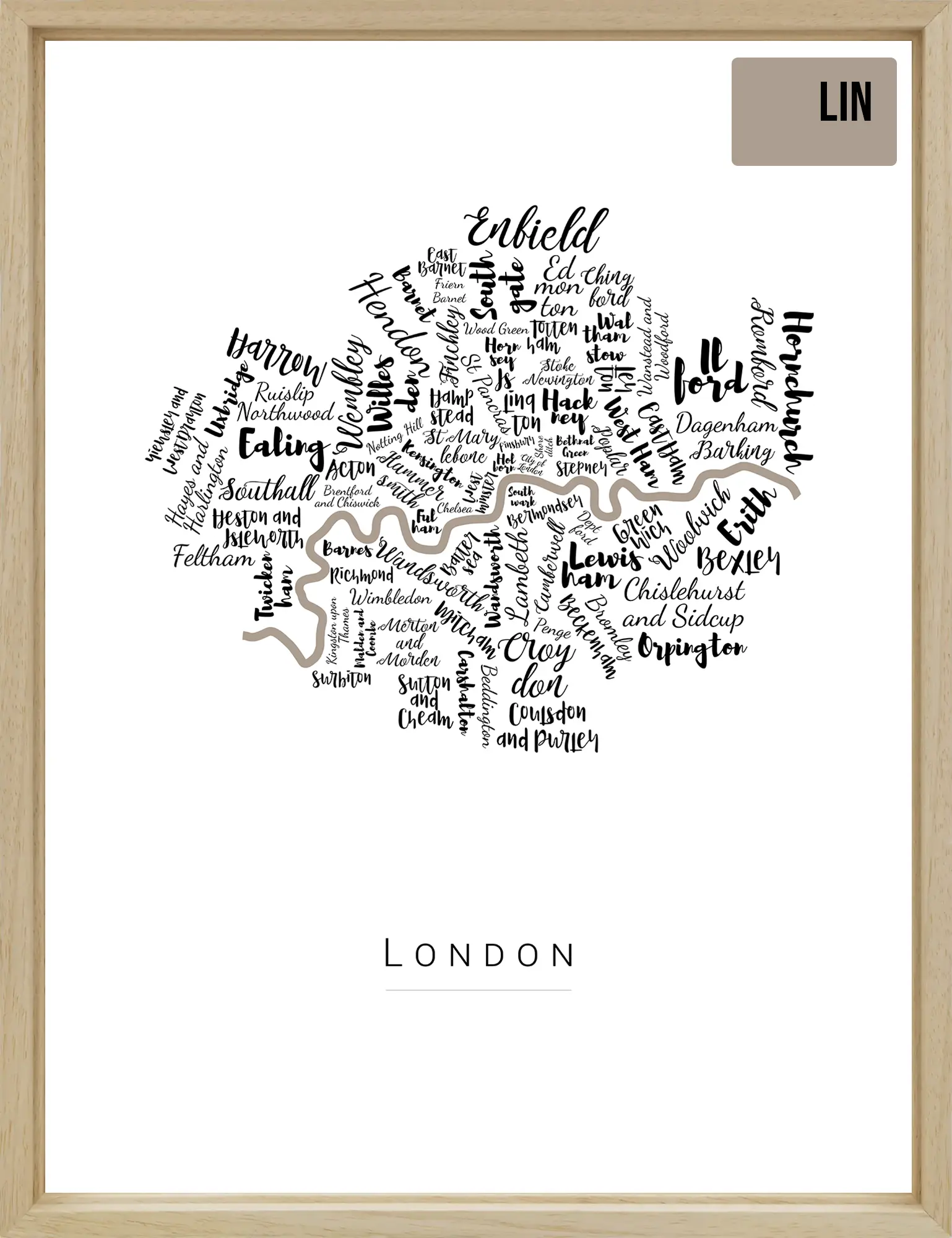 Affiche Londres avec les noms des quartiers personnalisée - Affichéo