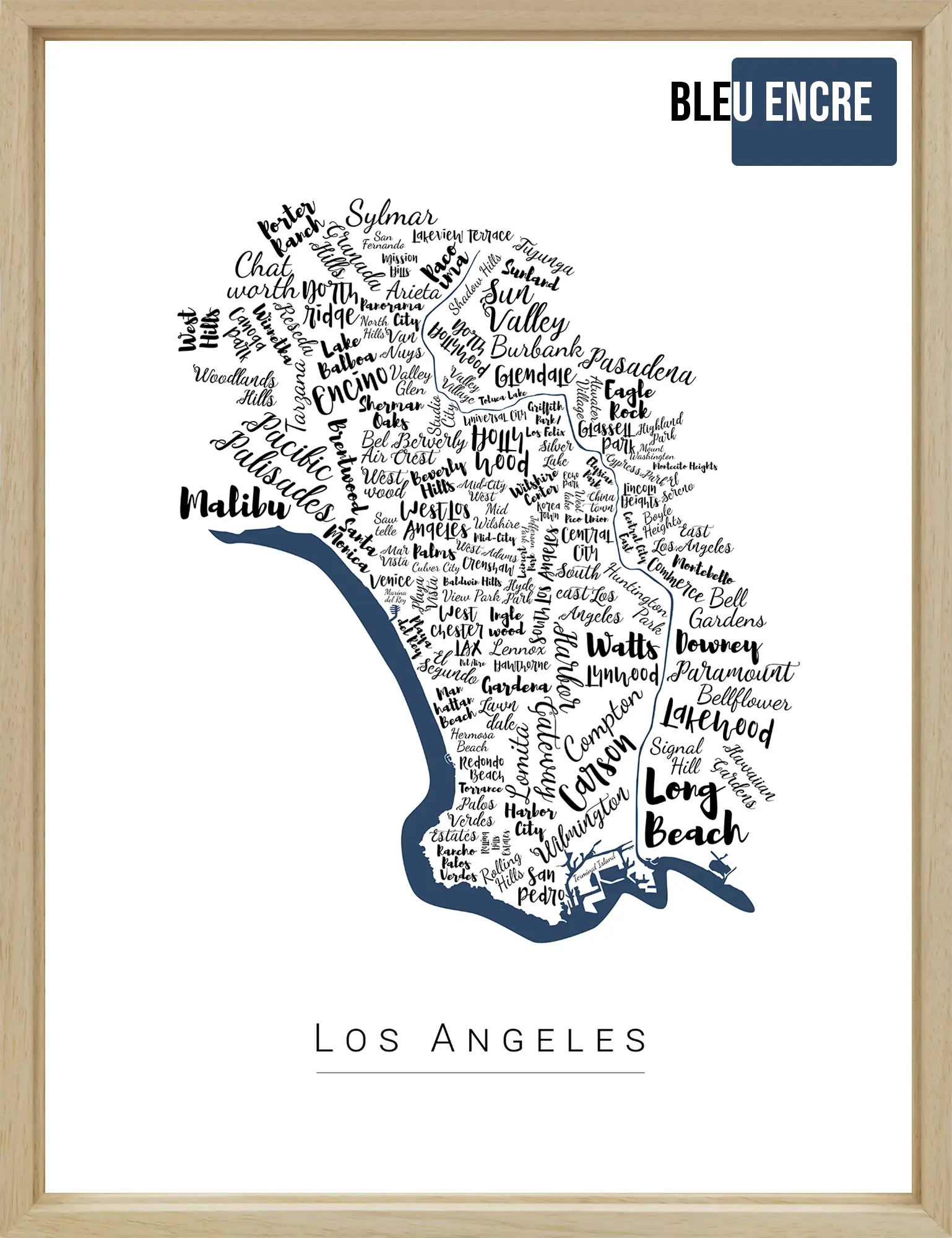 Affiche de Los Angeles avec les noms des quartiers personnalisée - Affichéo