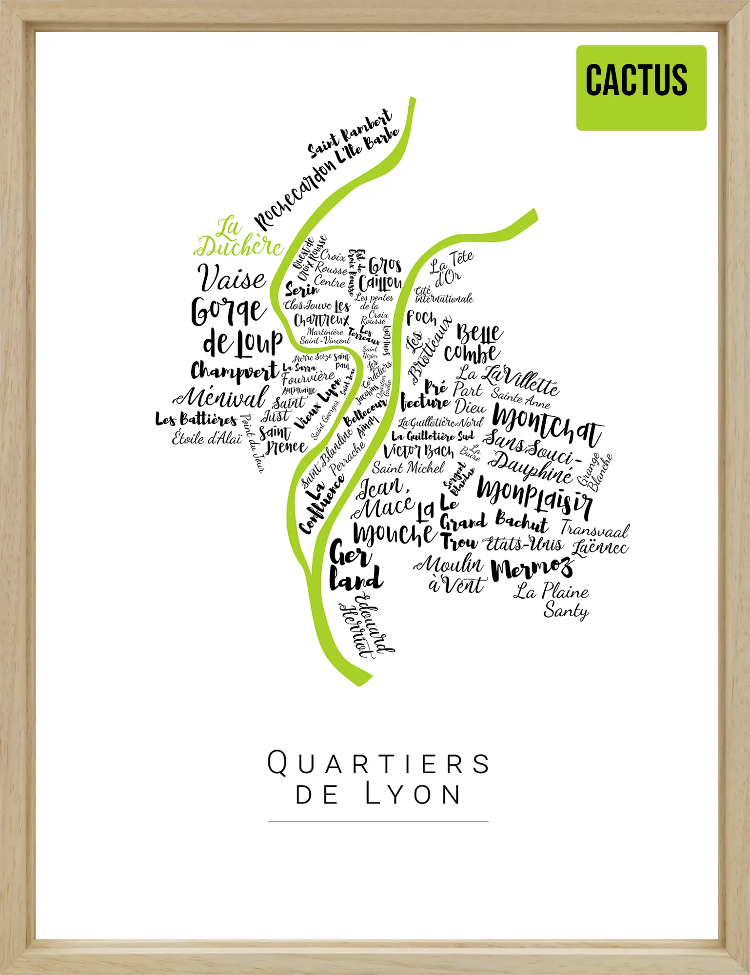 Affiche Lyon avec les noms des quartiers personnalisée - Affichéo