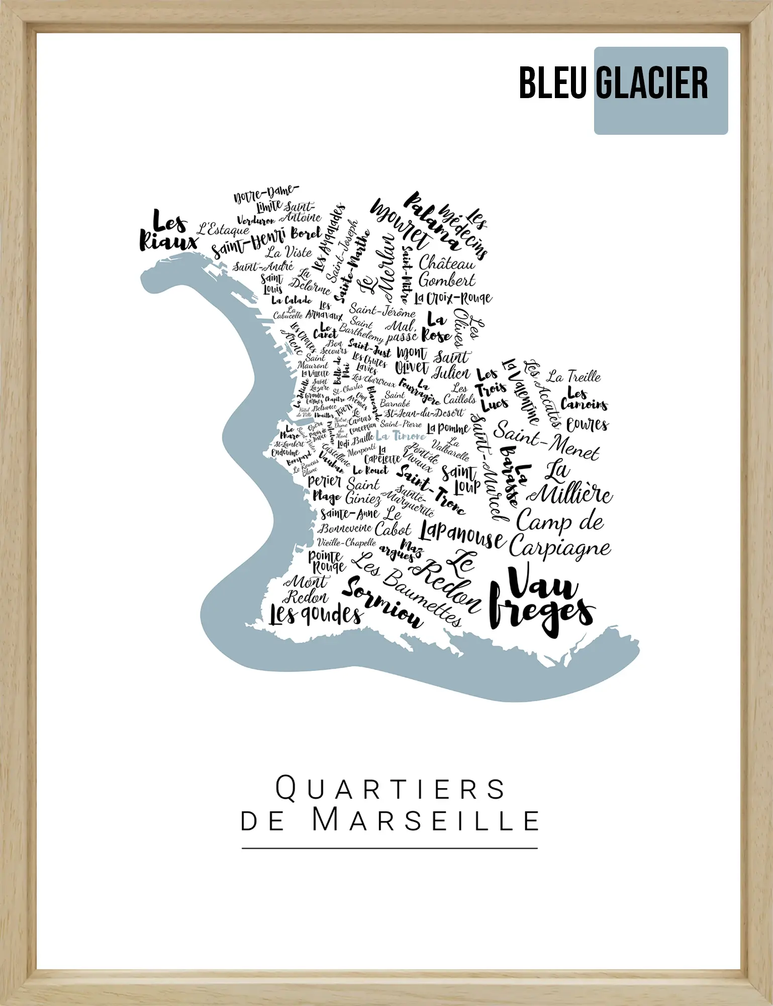 Affiche Marseille avec les noms des quartiers personnalisée - Affichéo