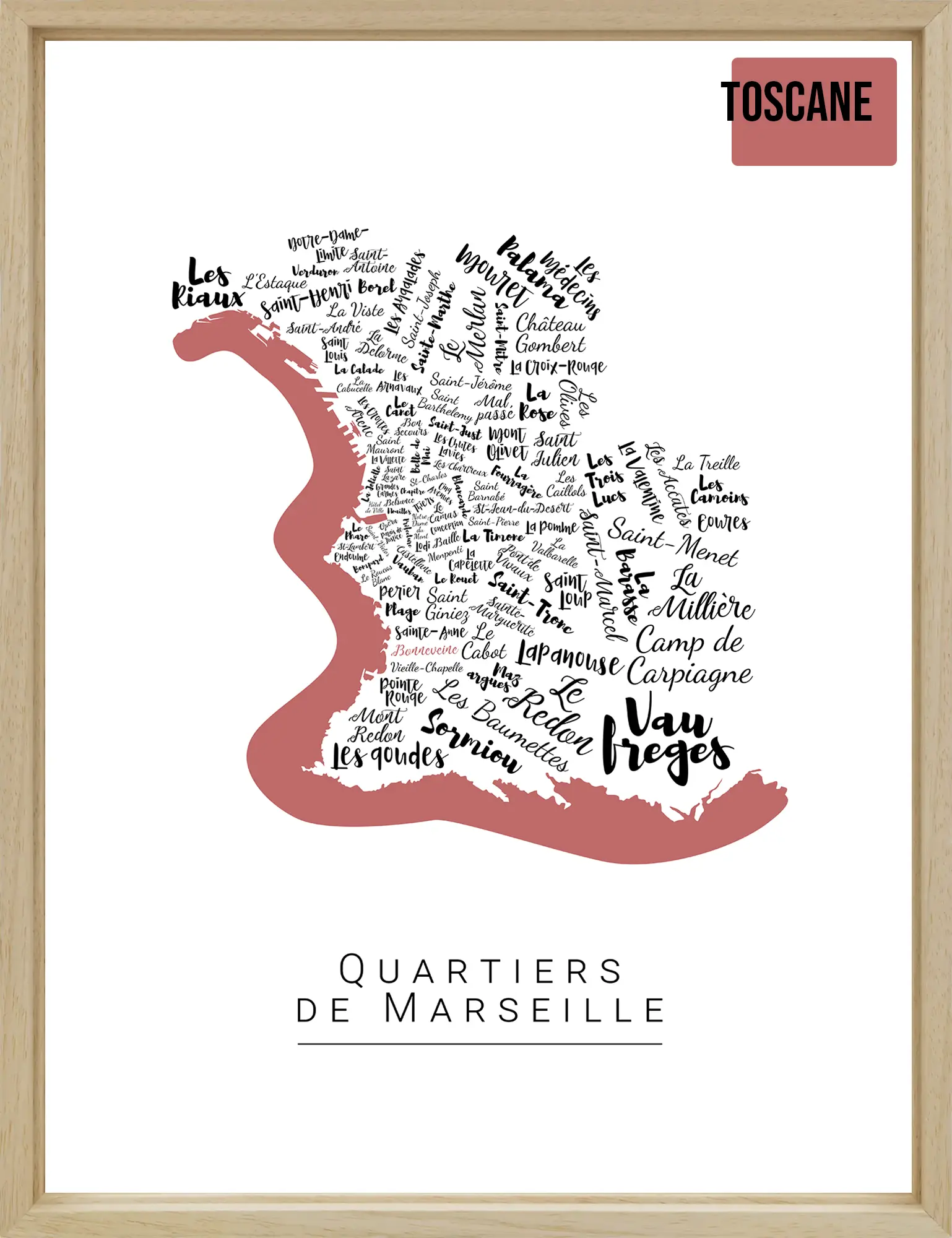 Affiche de Marseille avec les noms des quartiers personnalisée - Affichéo