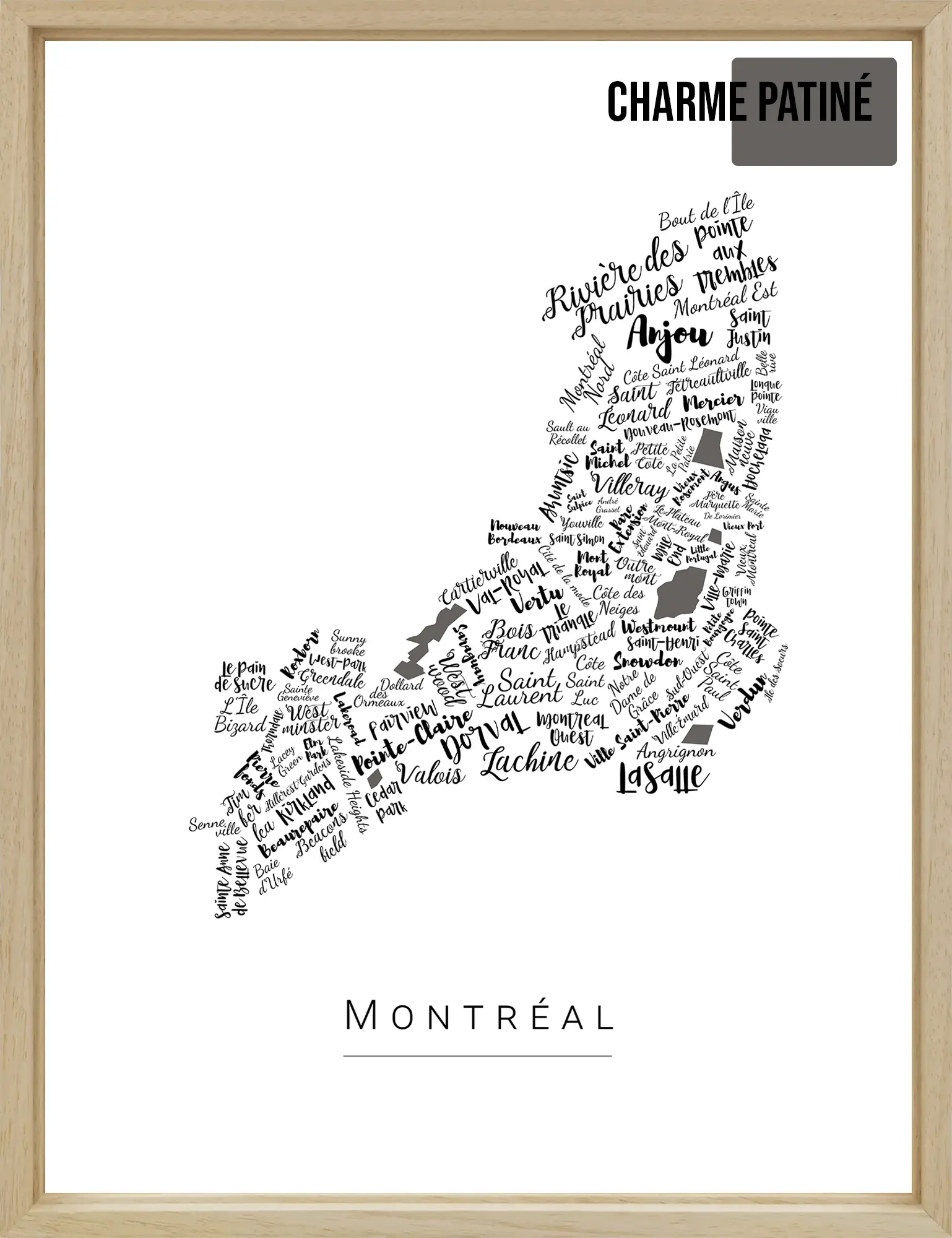 Affiche Montréal avec les noms des quartiers personnalisée - Affichéo
