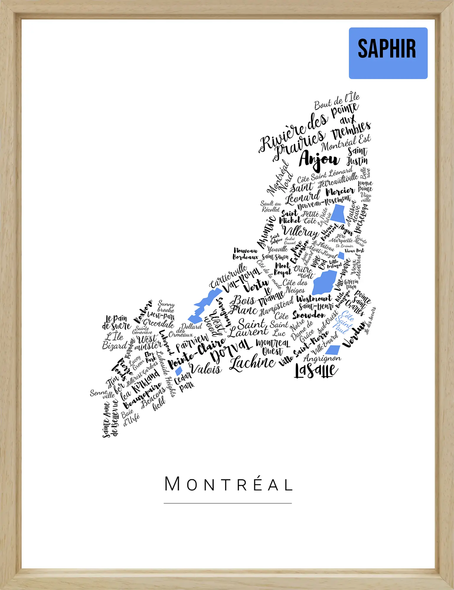 Affiche Montréal avec les noms des quartiers personnalisée - Affichéo